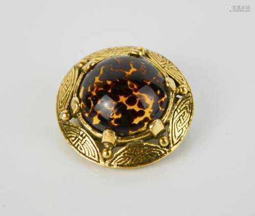 A vintage Scottish gilt brooch signed Miracle, with inset tortoiseshell glass