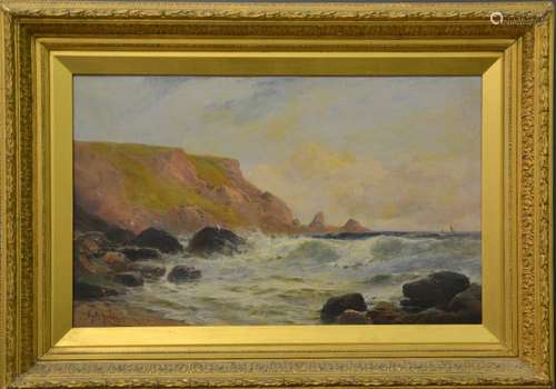 GH Jenkins (19th century): coastal landscape, signed lower left, 40 by 63cm.