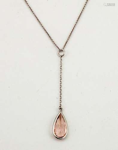 An 18ct gold and morganite pendant necklace, the pear cut morganite 3.5ct, 4.6g.