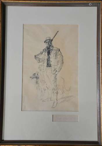 Peter Stanton Ward RA (1917-2007): huntsman and his dog, ink on paper, signed in pencil, 34 by 20cm.