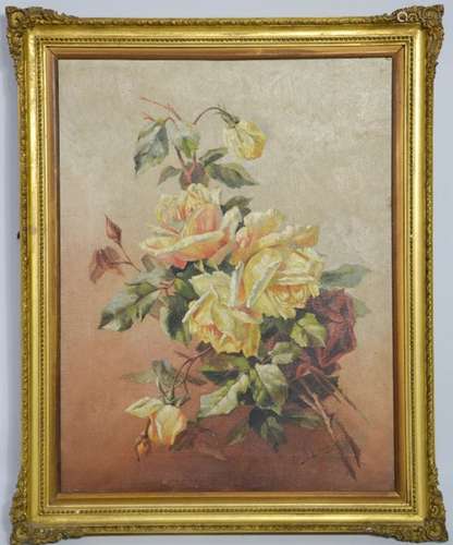 J. Langford: still life of white roses, oil on canvas, signed lower left, 50 by 38cm.