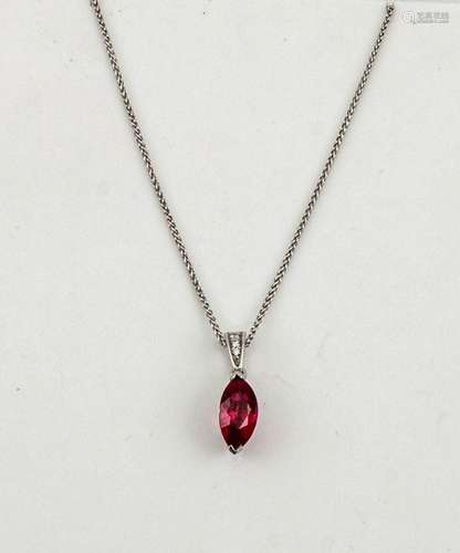 An 18ct white gold, ruby and diamond pendant necklace, the marquise cut ruby 2.06ct, the diamonds