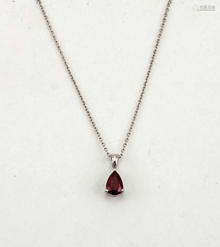 An 18ct white gold and ruby pendant, the pear cut ruby approximately 1.04ct, 2.5g.