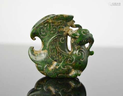 A Chinese natural jade handcarved small ceremonial dragon cup statue. 5cm by 5,5cm