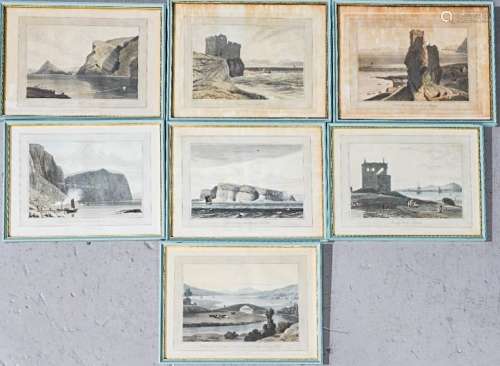 A set of seven 19th century had tinted prints depicting Scottish Isles to include 'Clam Shell