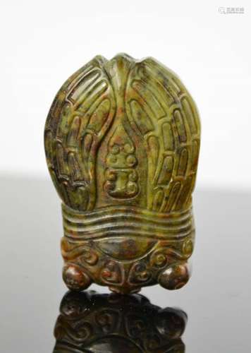 A Chinese natural jade hand carved cicada statue. 6.5cm by 4cm