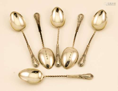 A set of six silver coffee spoons, with twist handles, Birmingham 1899, 1.19toz.