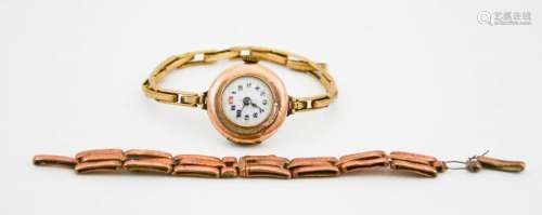 A 1930s 9ct gold cased wristwatch, with later strap, together with the original 9ct gold strap A/