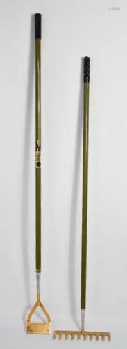 A William Mills of Sheffield gold plated hoe and rake.