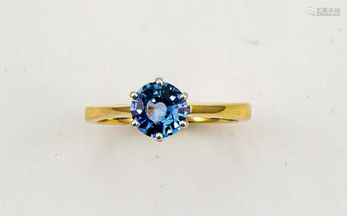 An 18ct yellow gold and sapphire solitaire ring, the brilliant cut sapphire approx 1.70cts, size