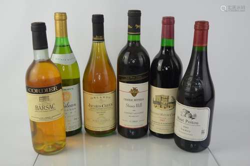 Six bottles of vintage wine to include - Peatlings 1987, Haut poitou 1989, Chateau Reynella 1988,