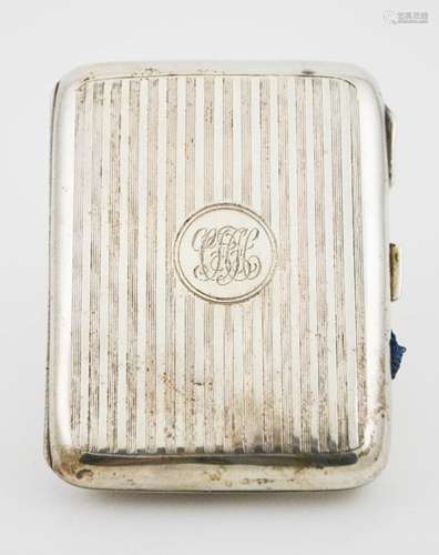 A silver cigarette case, gilded interior, engraved with monogram CHH, Birmingham 1919, 2.56toz.