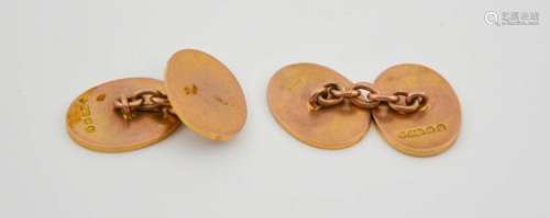 A pair of 9ct gold cufflinks, of plain oval form, 12.2g.