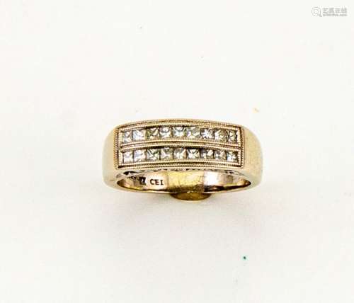 A 14ct white gold and diamond ring, the princess cut diamonds set in two rows, approx 0.33ct in