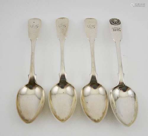 A group of four silver teaspoons, three Glasgow 1838, 2.96toz.