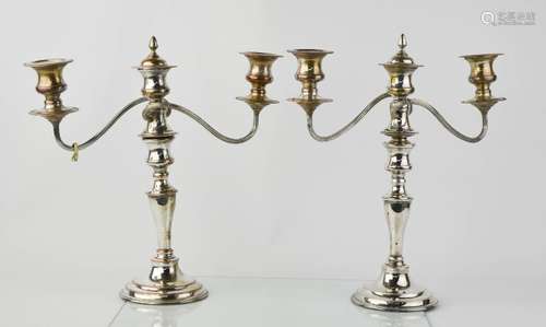 A pair of silver plated 19th century candelabra, 36cm high.