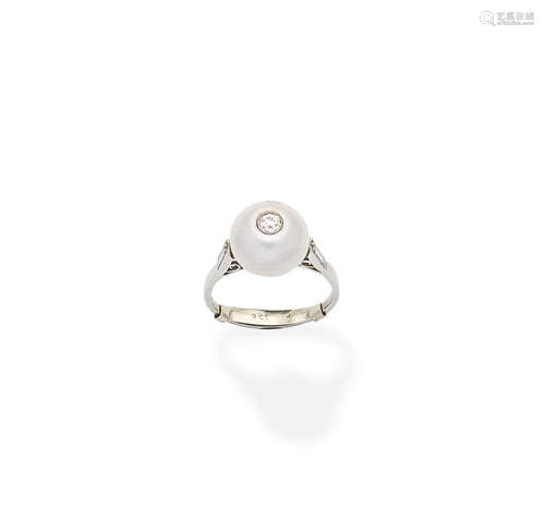 A natural pearl and diamond ring