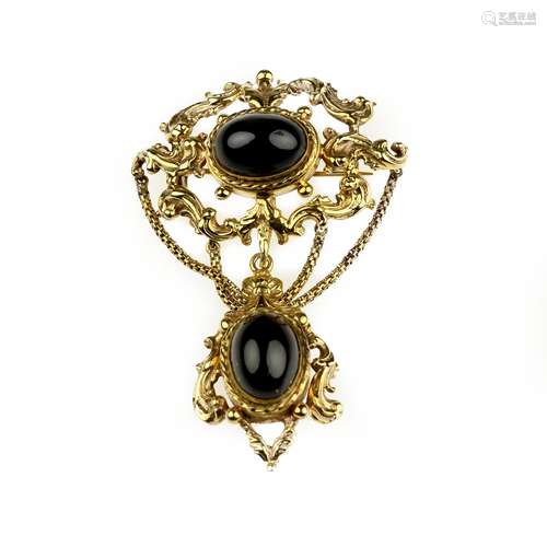 A garnet pendant brooch, Victorian