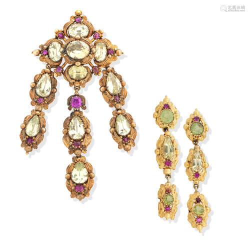 A chrysoberyl and ruby demi-parure, circa 1840