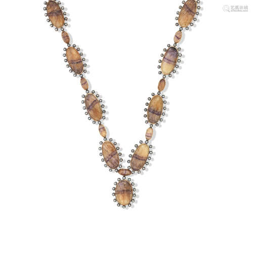 A Blue John and diamond rivière necklace, circa 1800