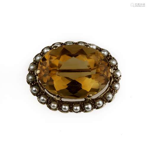 A citrine and seed-pearl brooch