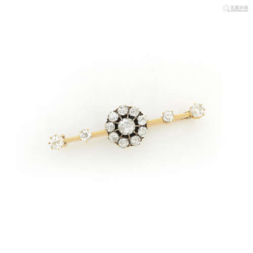 A diamond floral cluster bar brooch