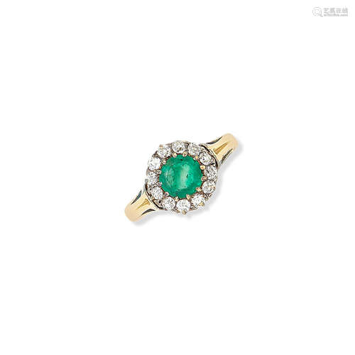 An emerald and diamond cluster ring, late Victorian