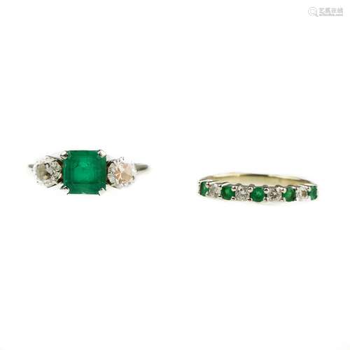 Two emerald and diamond rings