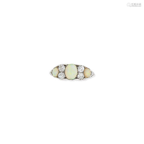 An opal and diamond ring, early 20th century