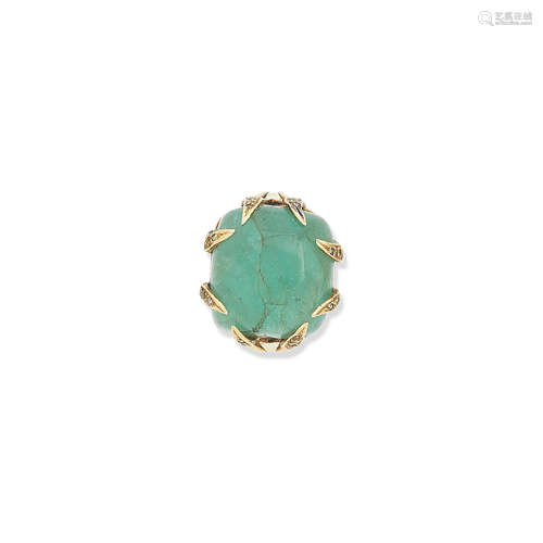 An emerald and diamond cocktail ring, mid-20th century