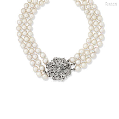 A cultured pearl and diamond necklace