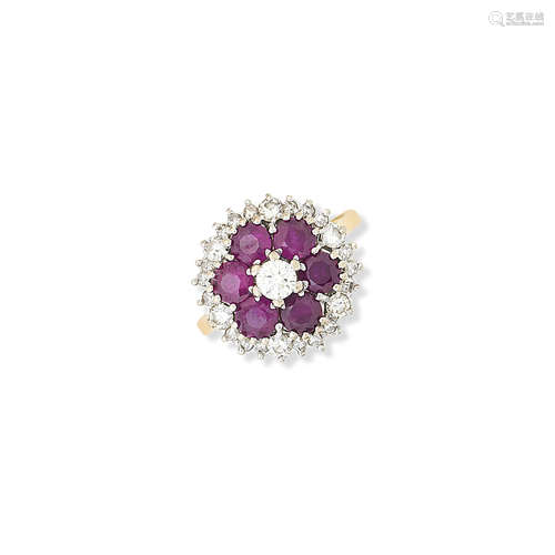 A ruby and diamond cluster ring