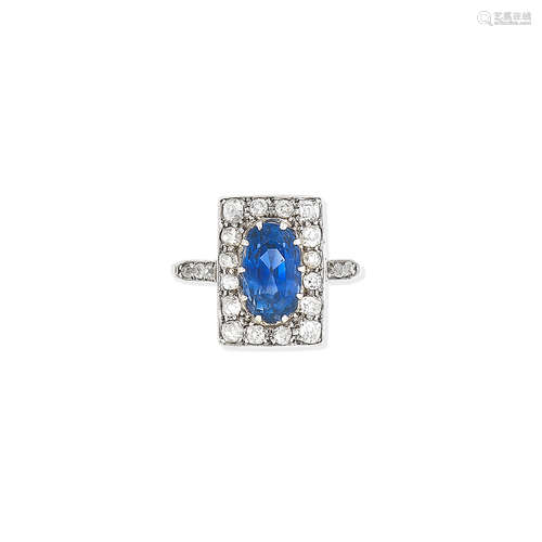 A Sapphire and diamond plaque ring, early 20th century