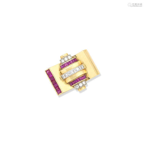 A ruby and diamond clip