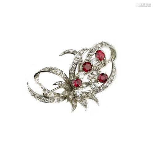 A ruby and diamond brooch, early 20th century