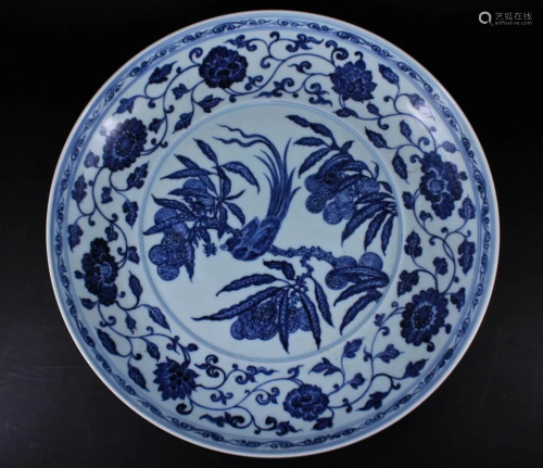 Large Ming Porcelain Blue&White Plate