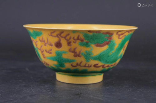 Chinese Qing Porcelain Yellow Bowl