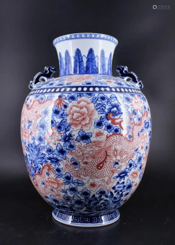 Large Qing Porcelain Blue&White Dragon Vase