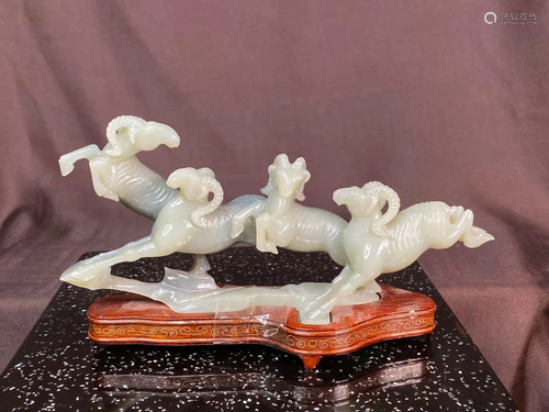 Chinese Carved Jade Ram Group