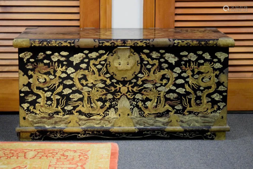 Chinese Lacquered Trunk with Dragon Motif