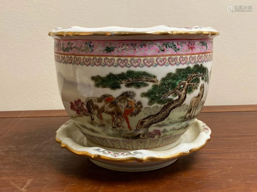 Chinese Porcelain Planter with horse Scene