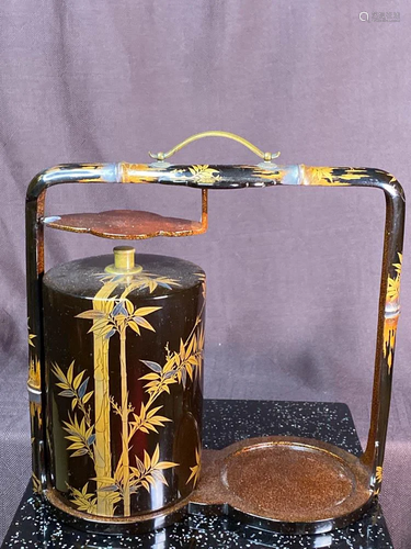 Japanese Lacquer Sake Bottle and Basket