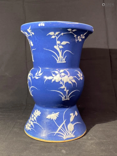 Chinese Porcelain Vase - White on Blue