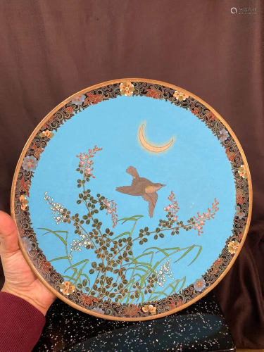 Japanese Cloisonne Charger - Bird and Moon