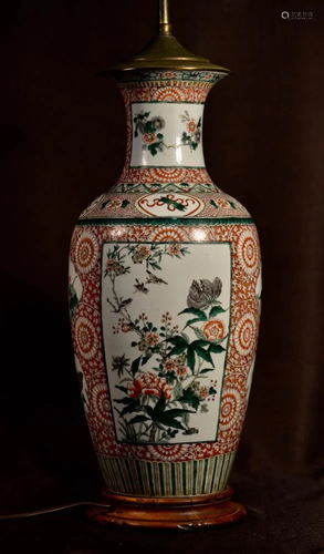 Chinese Famille Verte Porcelain Vase Lamp