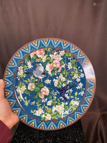 Japanese cloisonne Charger with Parrot Scene