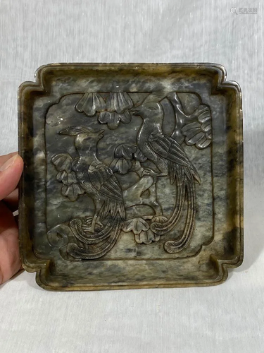 Chinese Carved Soapstone Tray with Bird …