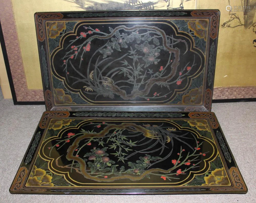 Pair of Chinese Incised Lacquer Large Tray …