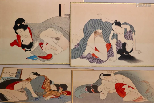 Japanese Erotic Woodblock Print - Group …