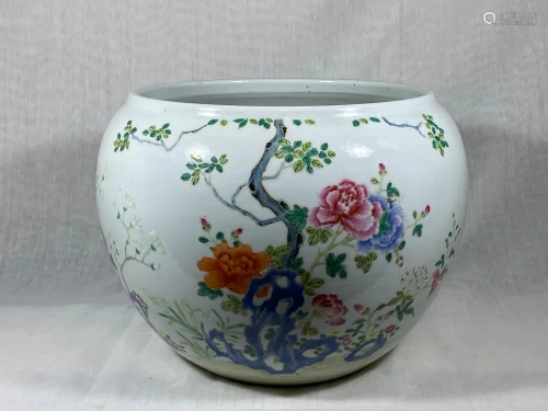 Chinese Famille Rose Porcelain Fishbowl - Floral …